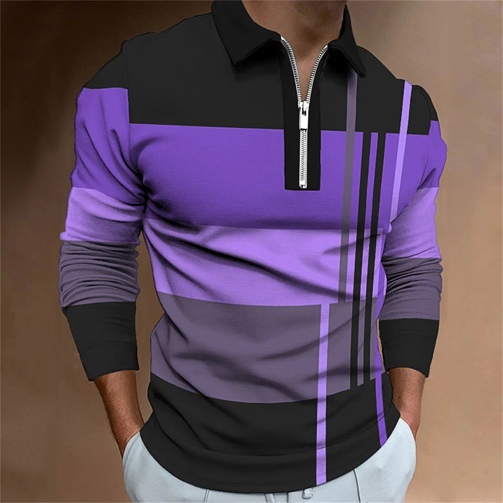 2025 Spring Mens Polo Shirt Long Sleeve Stand Basic Blouse Tee Shirt Top Casual T-shirt Men Shirt