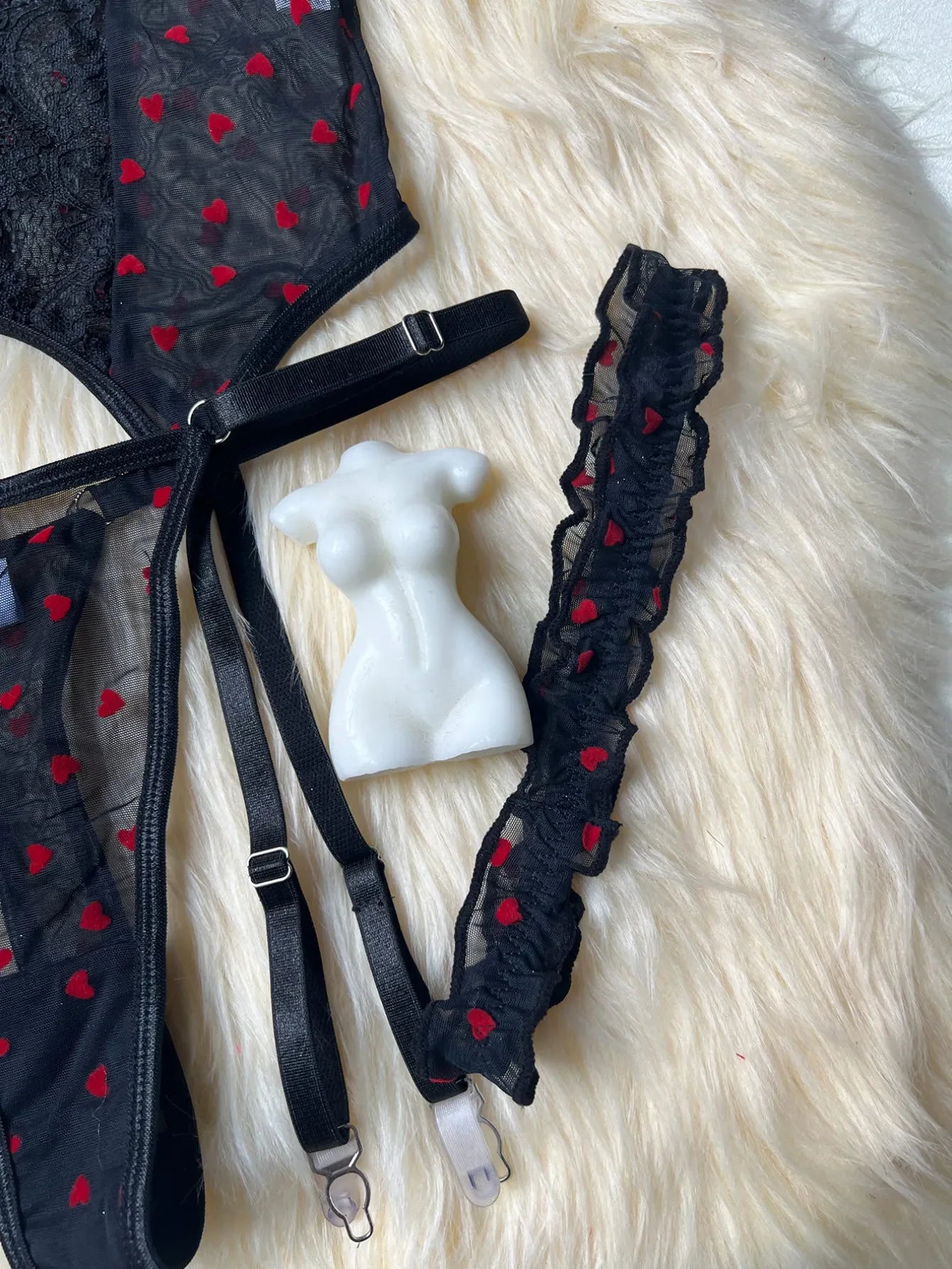 Best Girlfriend gift for birthday, romantic heart-shaped lace ruffle lingerie set.