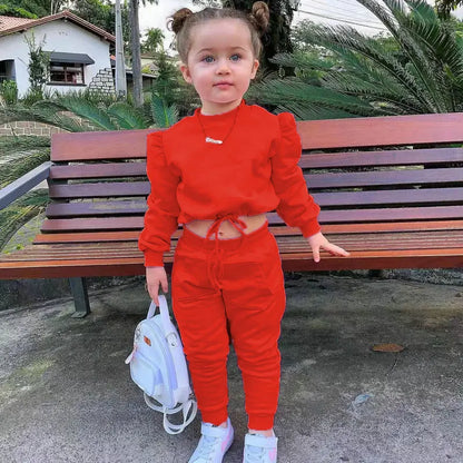 2025 Spring New Girls Fashion O Neck Long Sleeve Pullover Top + Pants 2 Pieces Set Casual Kids Clothes