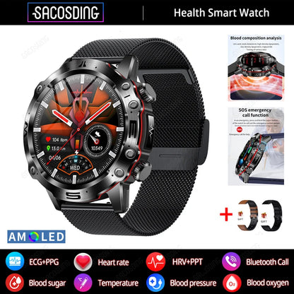 2024 New Smart Watch Men Blood Lipids Uric Acid Health ECG+PPG Fitness Tracker Clock HD Bluetooth Call Sport Altitude Smartwatch