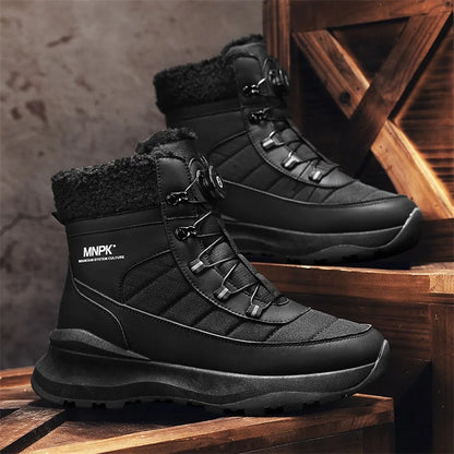 Warm Men's Snow Boots Waterproof Outdoor Winter Snowboots Rotated Button Men High Top Plush Cotton Shoes Man Winter Hiking Shoes