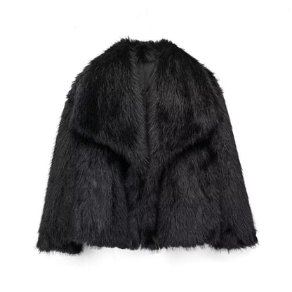 TRAF 2024 Women Fashion Cropped Faux Fur Jacket