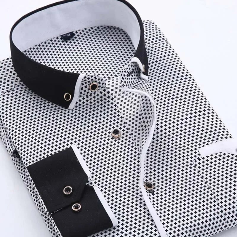 White Big Size 5XL Men Dress Shirt 2024 New Long Sleeve Slim Fit Button Down Collar Good Quality Printed Business Shirts