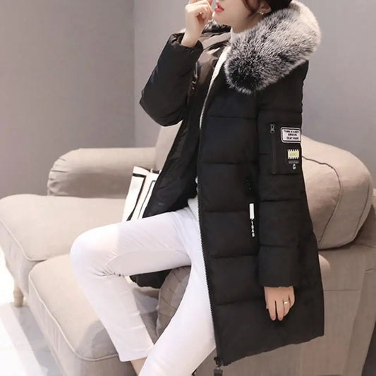 Women Coat Solid Color Thickened Padded Stuffed Hooded