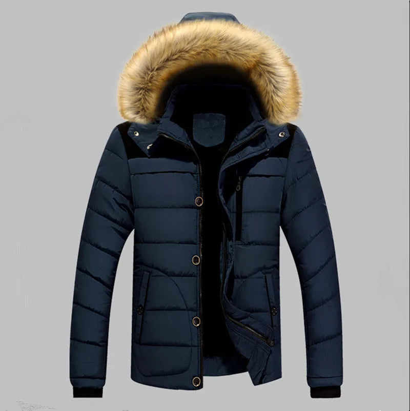 Male Warm Overcoat Wool Liner Coat Outerwear Thick Winter New Men Warm Cotton Jacket Coats Fur Collar Hooded Parka Down Jackets