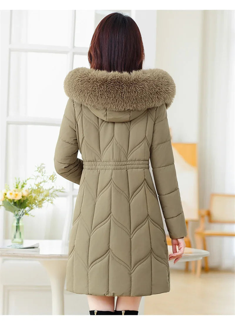 Women Down Cotton Jacket 2025 Mid Long Warm Ladies Outerwear Slim High-End Loose Women.