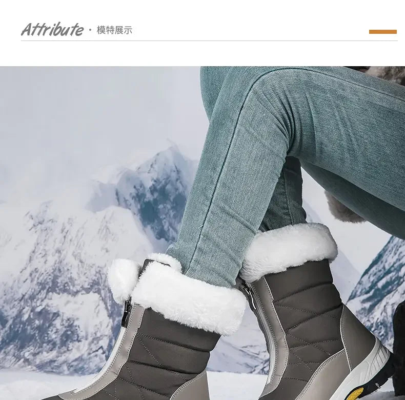 Winter New Women's Boots Thick Soled Shoes Warm High Cut Snow Boots Outdoor White Plush Comfortable Waterproof Fur Walking Shoes