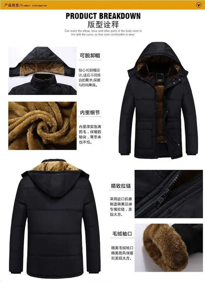 Men Winter Coat Solid Color Fur Collar Hooded Parkas High-quality Wool Thicken Warm Windproof Jacket Mens Jacket Men Clothing