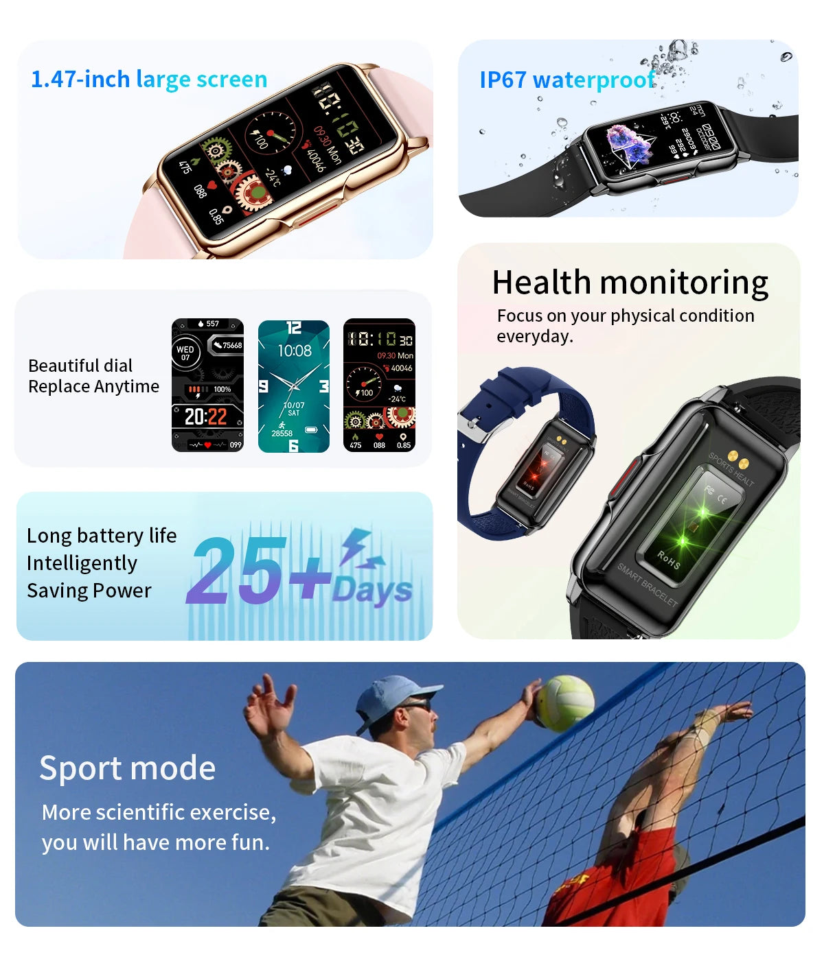 For Android IOS Smart Bracelet Women Smartwatch Men Heart Rate Blood Oxygen Waterproof Sport Smart Band Watch For Ladies +Gift