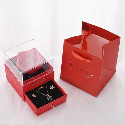 2025 Valentine Gift Box Sparkling Heart Love Necklace with Luxurious Rose Gift Boxes ForGirlfriend Mom Romantic Package Case