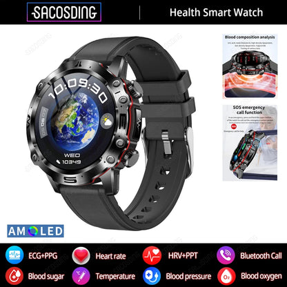 2024 New Smart Watch Men Blood Lipids Uric Acid Health ECG+PPG Fitness Tracker Clock HD Bluetooth Call Sport Altitude Smartwatch