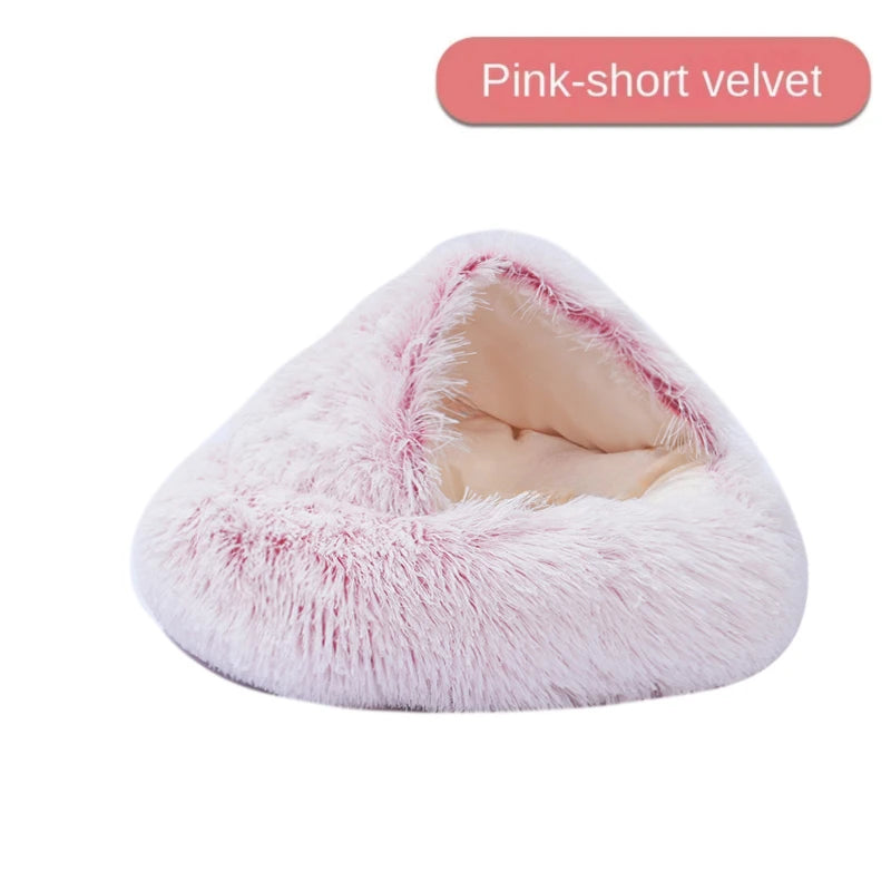 Plush Pet Cat Bed Round Cat Cushion Cat House 2 In 1 Warm Cat Basket