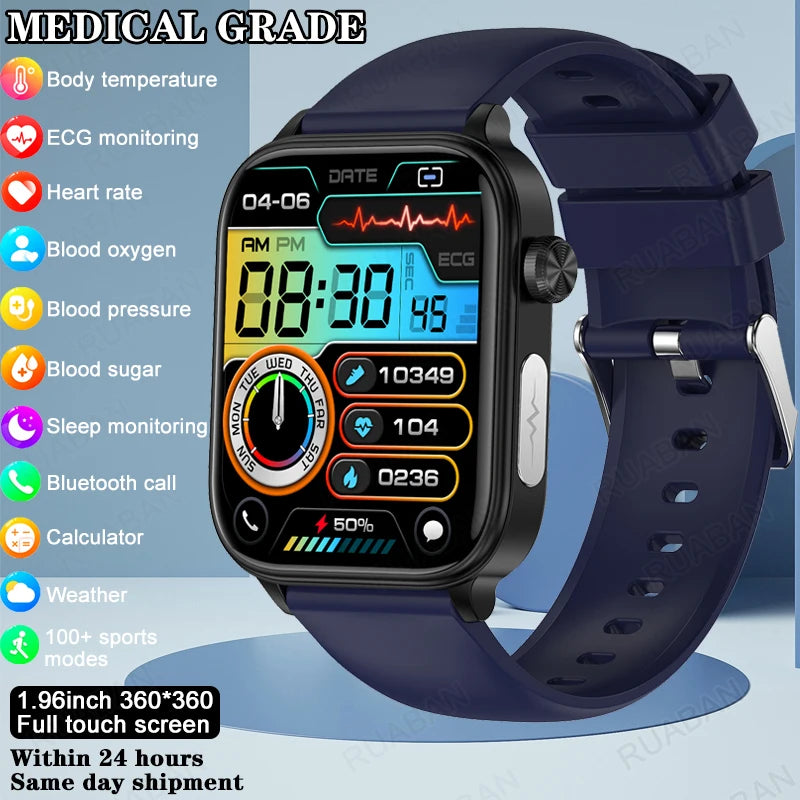 2024 New Medical Grade Smart Watch Women Blood Lipid Uric Acid Monitor Bluetooth Call SOS Watches Sport Health Smartwatch Men