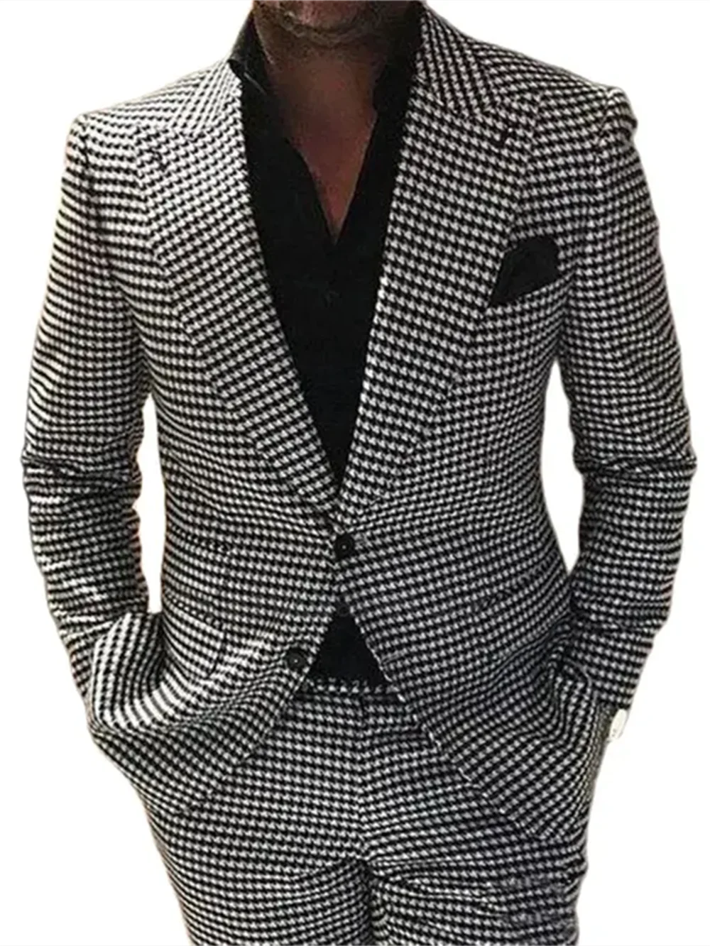 2 Piece Plaid Men Suits for Wedding Houndstooth.