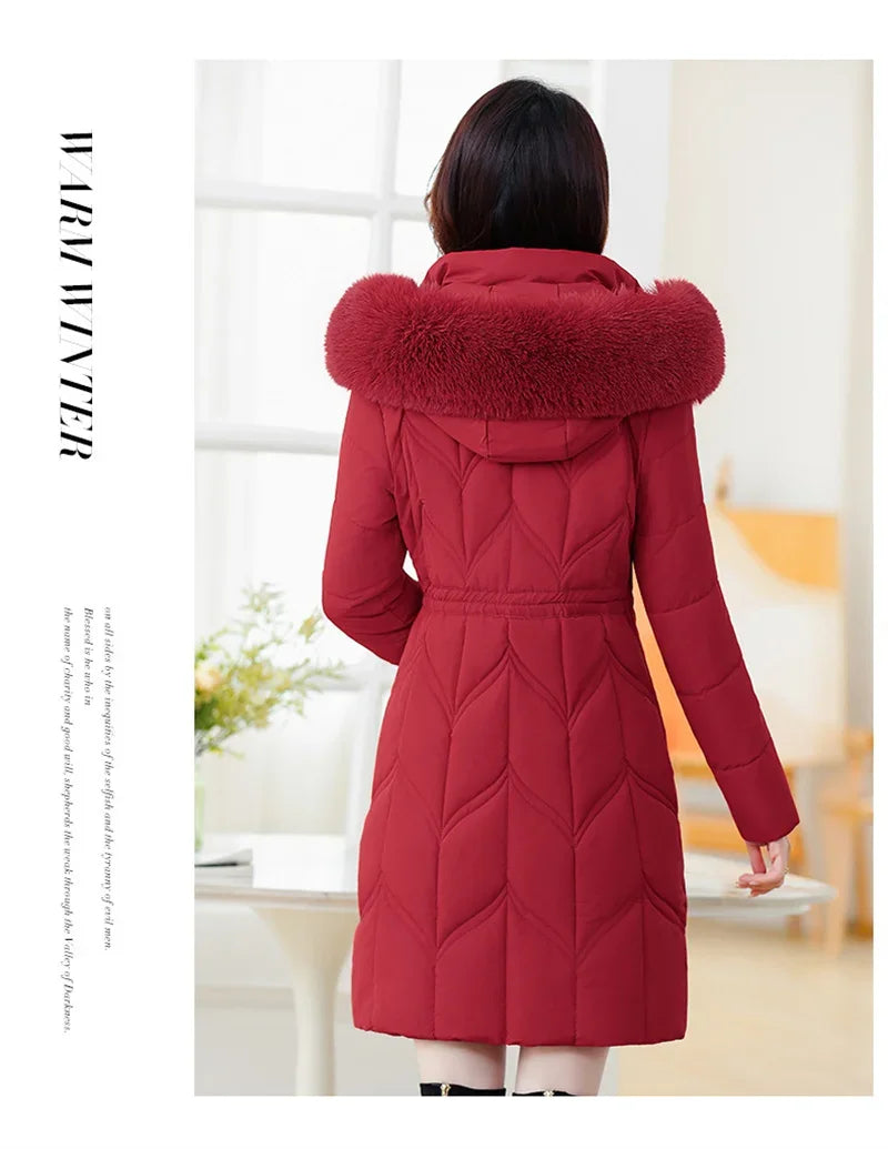 Women Down Cotton Jacket 2025 Mid Long Warm Ladies Outerwear Slim High-End Loose Women.