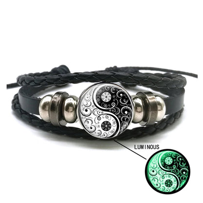 Luminous Braided Leather Bracelet Vintage Snap Button Bracelet Men Women Handmade Accessories