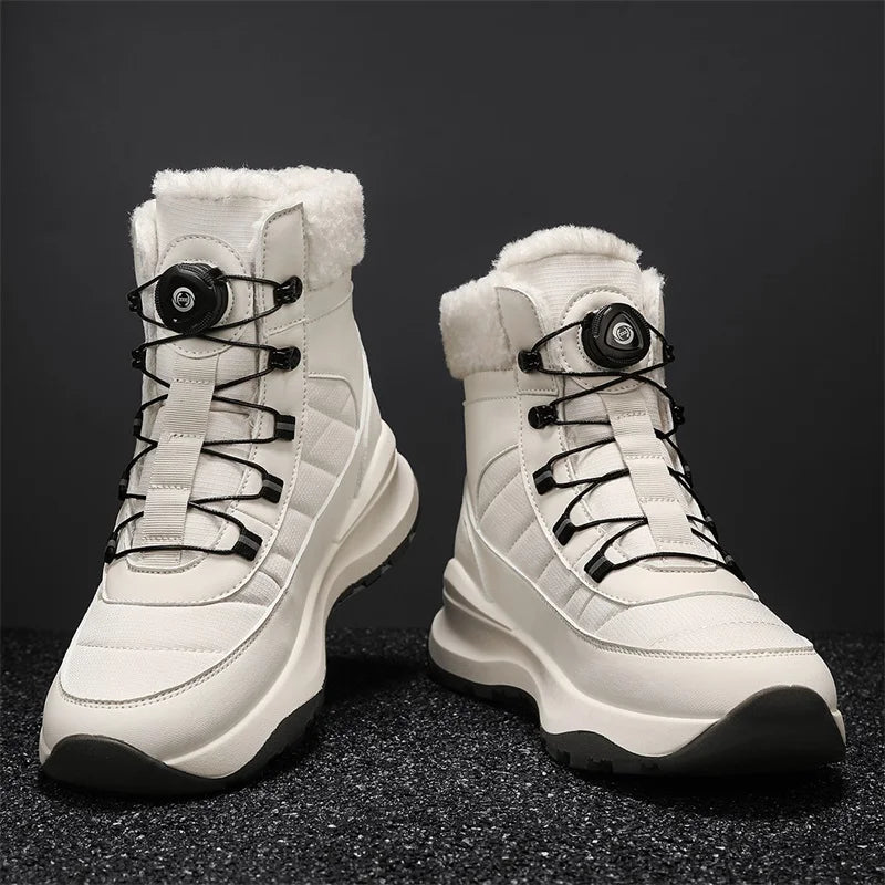 Warm Men's Snow Boots Waterproof Outdoor Winter Snowboots Rotated Button Men High Top Plush Cotton Shoes Man Winter Hiking Shoes