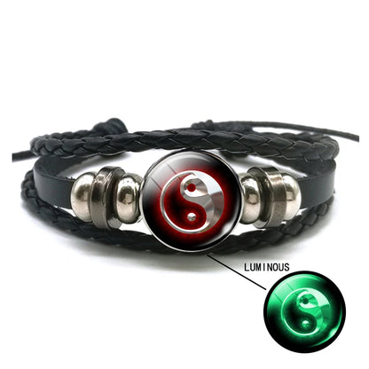 Luminous Braided Leather Bracelet Vintage Snap Button Bracelet Men Women Handmade Accessories