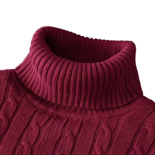 New Men's High Neck Sweater Solid Color Pullover Knitted Warm Casual