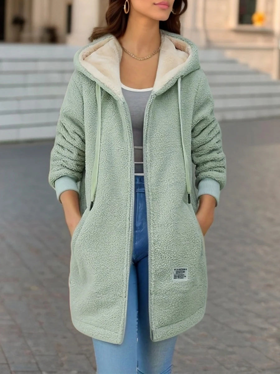 Thickened Fleece-lined Sweatshirt Women's Hooded Top Cardigan Winter Trendy New Style Lamb Wool Jacket