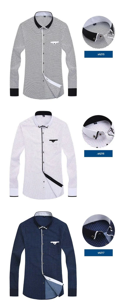 White Big Size 5XL Men Dress Shirt 2024 New Long Sleeve Slim Fit Button Down Collar Good Quality Printed Business Shirts