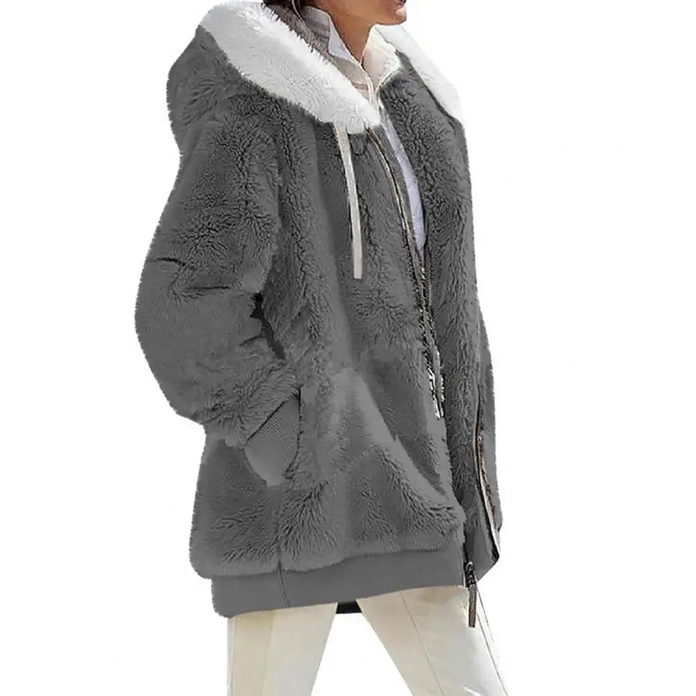 Women Winter Coat Solid Color Long Sleeves Zipper