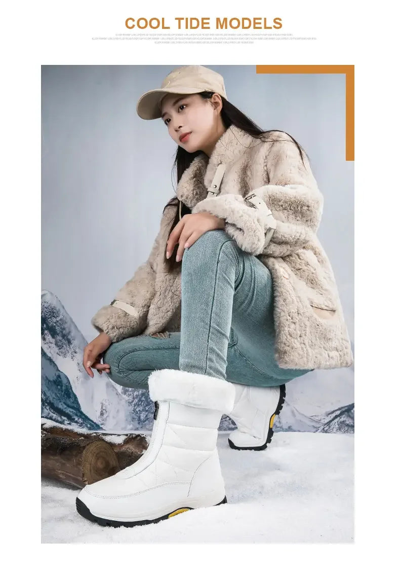 Winter New Women's Boots Thick Soled Shoes Warm High Cut Snow Boots Outdoor White Plush Comfortable Waterproof Fur Walking Shoes