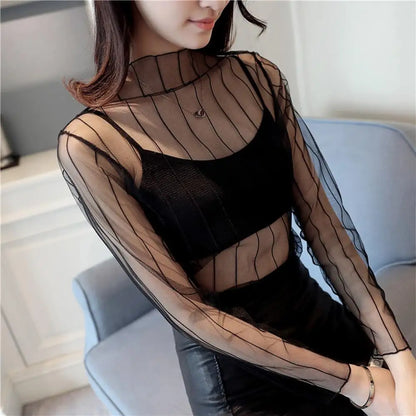 Black Mesh See Through Top For Women Sexy Transparent Top Summer Sun-proof