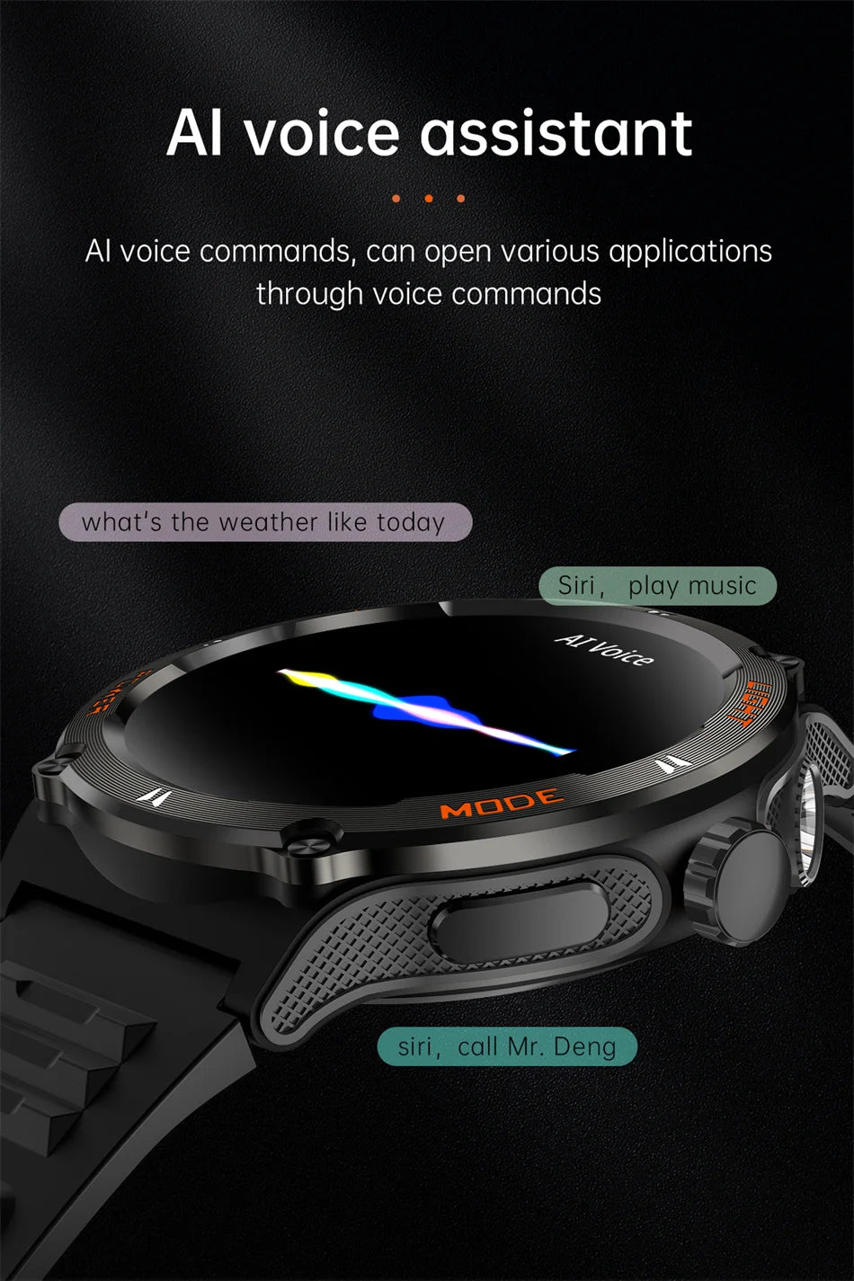 Smart Watch 3ATM Waterproof 1.53" KT76 Men Sport Compass LED Flashlight Heart Rate Health Sleep Analysis Bluetooth Call Watch