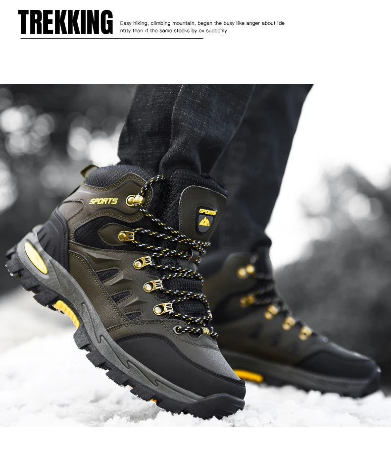 Brand Men Winter Snow Boots Waterproof Sneakers Plush Warm High Top Men's Boots Outdoor Male Hiking Boot Shoe Size 39-47