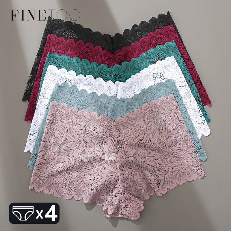 4pcs Lace Floral Boyshorts Underwear for Women.