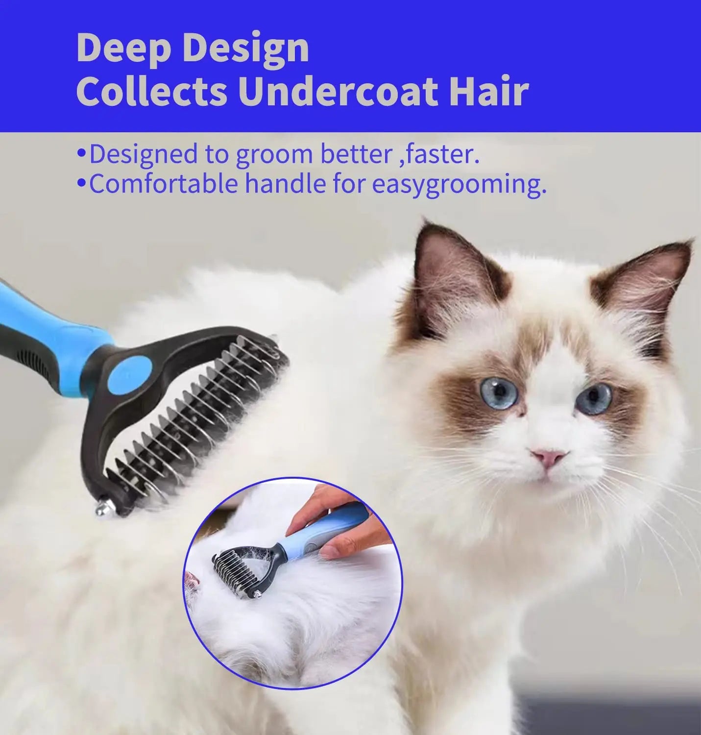 Professional Pet Deshedding Brush Dog Hair Remover Pet Fur Knot.