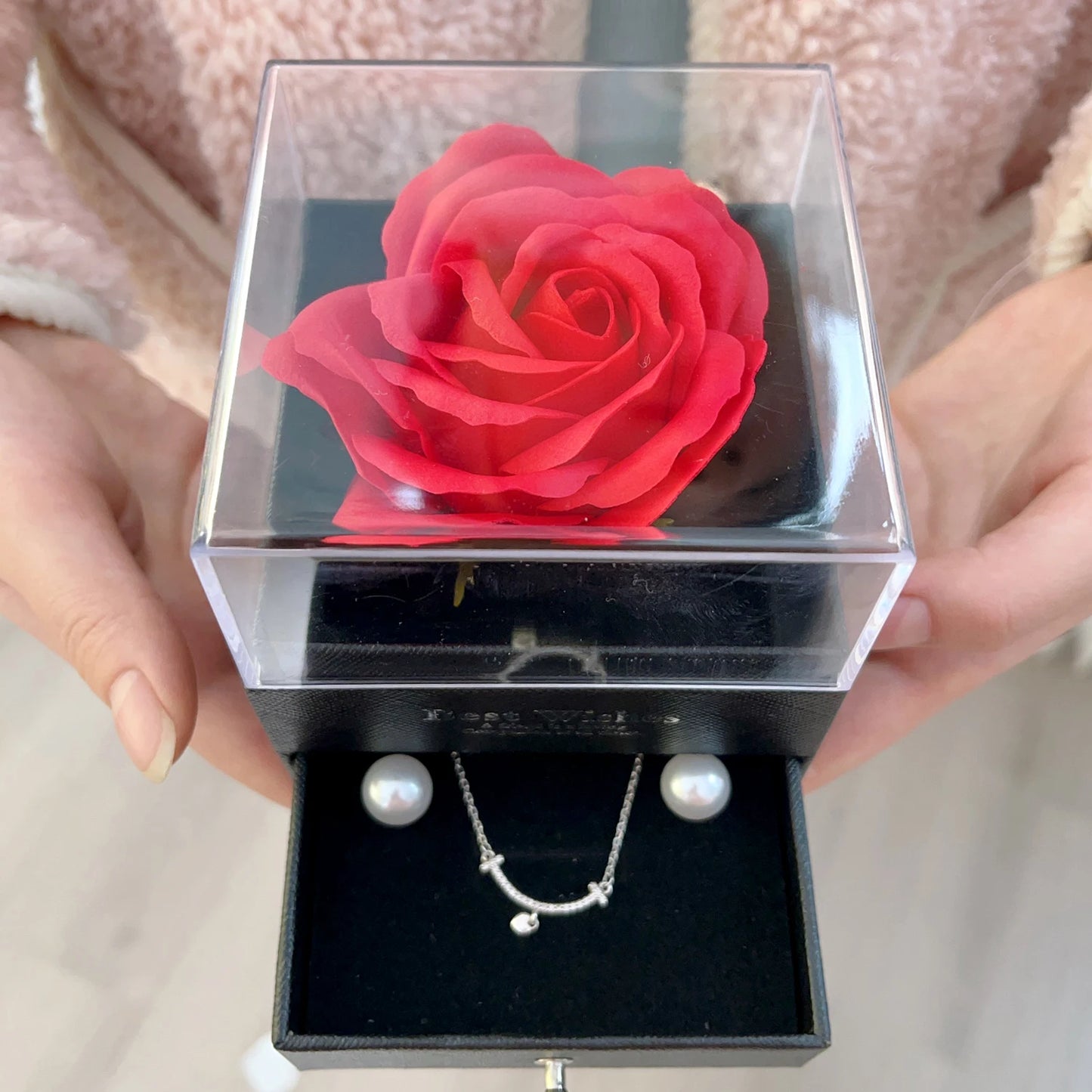 2025 Valentine Gift Box Sparkling Heart Love Necklace with Luxurious Rose Gift Boxes ForGirlfriend Mom Romantic Package Case