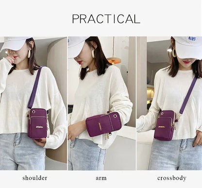 Mobile Phone Bag Women's Crossbody Mini Bags Fashion Mom Mommy Coin Bag Neck Hanging Running Cover Shoulder Bag 3 Layer Wallet