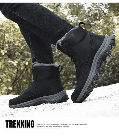 New Men Winter Snow Boots For Waterproof Leather Sneakers Super Warm Men's Boots Outdoor Male Hiking Boots Work Shoes Size 39-48