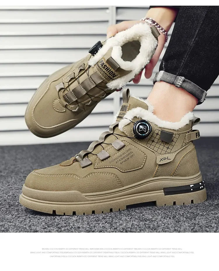 New winter fleece high-top men's boots Comfortable work shoes warm waterproof.