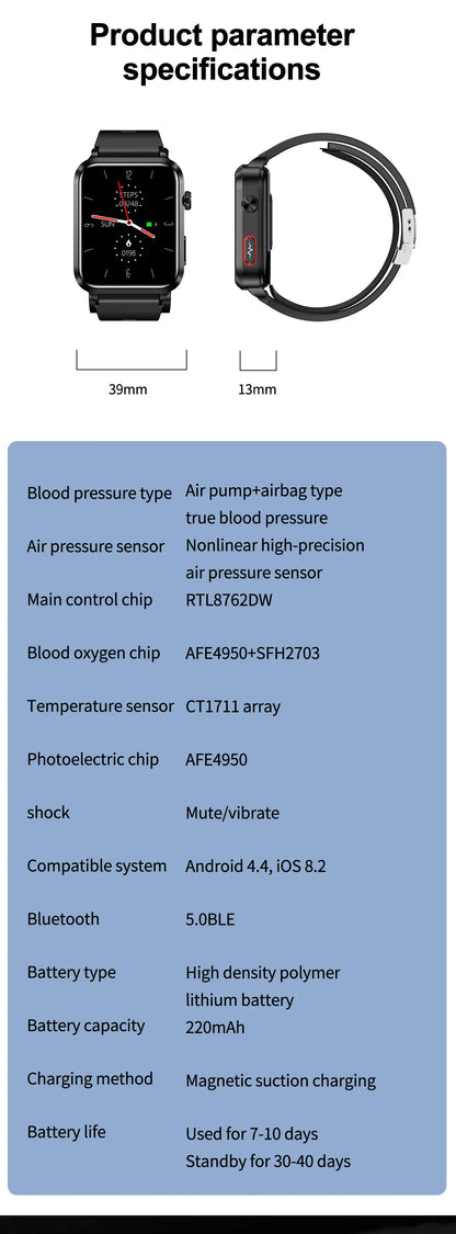 2024 New Medical Grade Smart Watch air Pump ECG True Accurately Blood Pressure Airbag health watch Uric Acid Blood Lipids watch