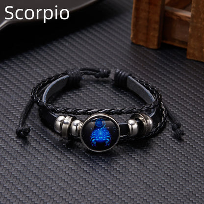 12 Constellation Zodiac Sign Charm Luminous Bracelets Men Women