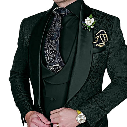 Jacquard Men's 3-piece Suit Set Formal Party Dress Groom's Tuxedo High Quality Elegant Men's Customized Outfit