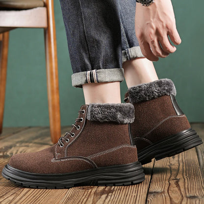 Golden Sapling Thicken Plush Men's Boots Winter Keep Warm Outdoor Snow Boots Men Non-slip Footwear PU Leather Platform Booties