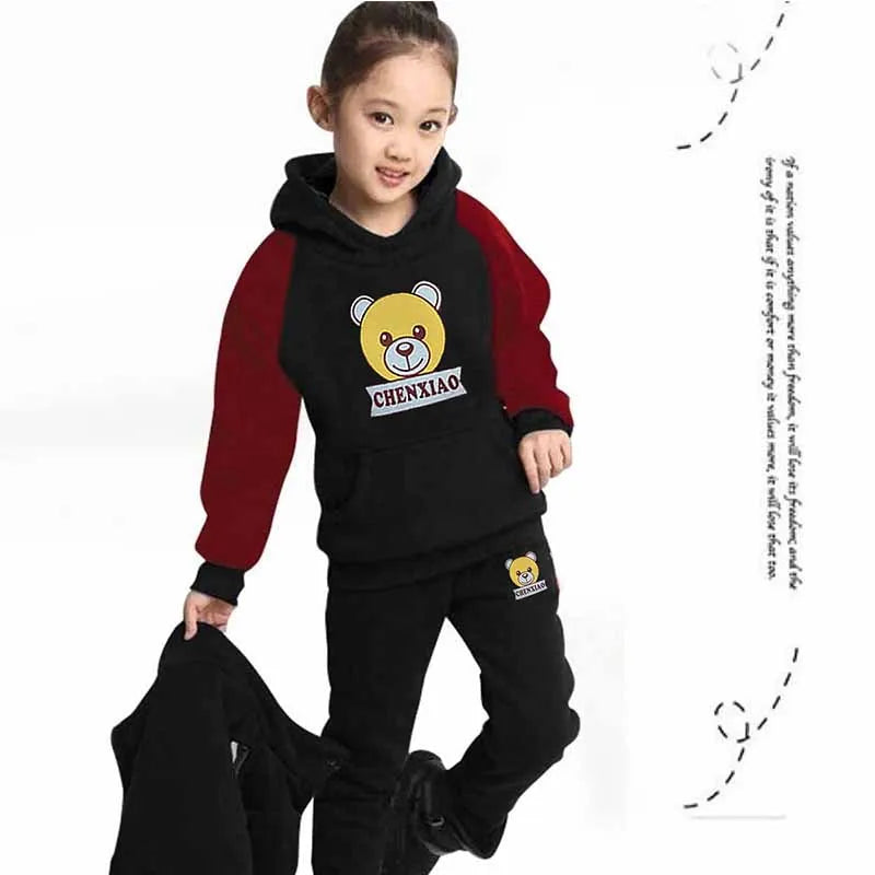 2025 Boys Padded Warm Set Children's Hooded Cartoon Solid Colour 3 Pcs Autumn Winter New Girls Sweatshirt Cute Casual Suit 4-12Y