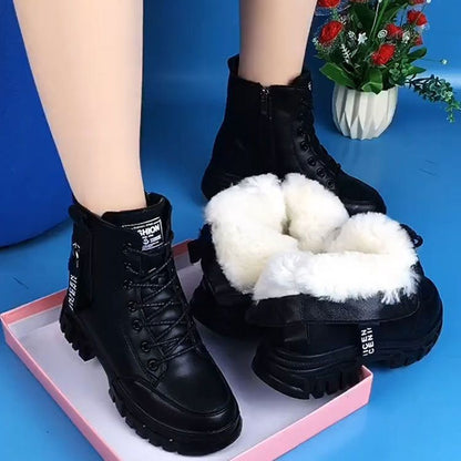 Shoes Fashion Winter Warm Women Black Casual Shoes Plus Velvet All-Match Sneakers Thick-Soled Cotton Fats Zapatillas Mujer 2023