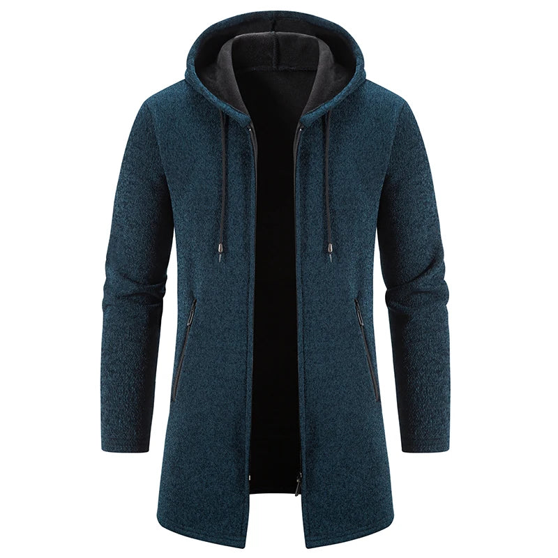 Men Long Sweatercoats Winter Hooded Cardigans Sweaters.