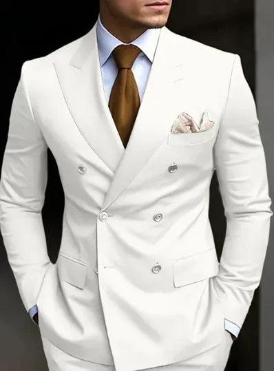 High Quality Brown Men's Suits Double Breasted Bespoke Double Breasted Peaked Lapel Formal Blazer Slim Fit 2 Piece Jacket Pants