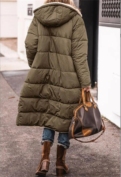 Winter Hooded Quilted Jacket For Women Solid Reversible Long Sleeve Thick Coat Warm Fashion.