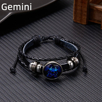 12 Constellation Zodiac Sign Charm Luminous Bracelets Men Women