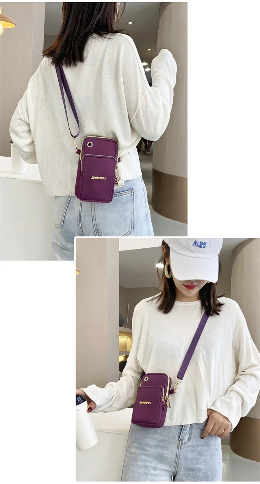 Mobile Phone Bag Women's Crossbody Mini Bags Fashion Mom Mommy Coin Bag Neck Hanging Running Cover Shoulder Bag 3 Layer Wallet