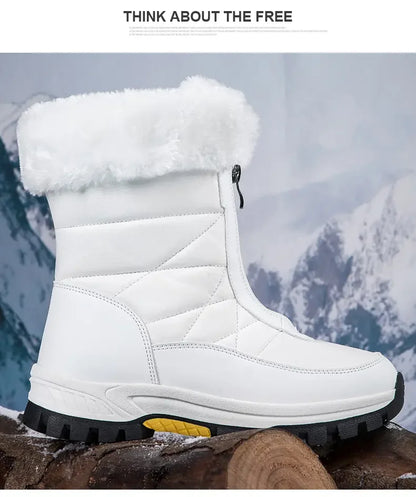 Winter New Women's Boots Thick Soled Shoes Warm High Cut Snow Boots Outdoor White Plush Comfortable Waterproof Fur Walking Shoes