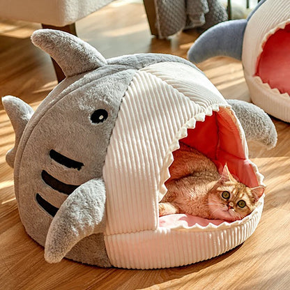 Warm Cat Beds Cartoon Shark Pet Cave Beds Sweet Kittens Basket Cushion Cat