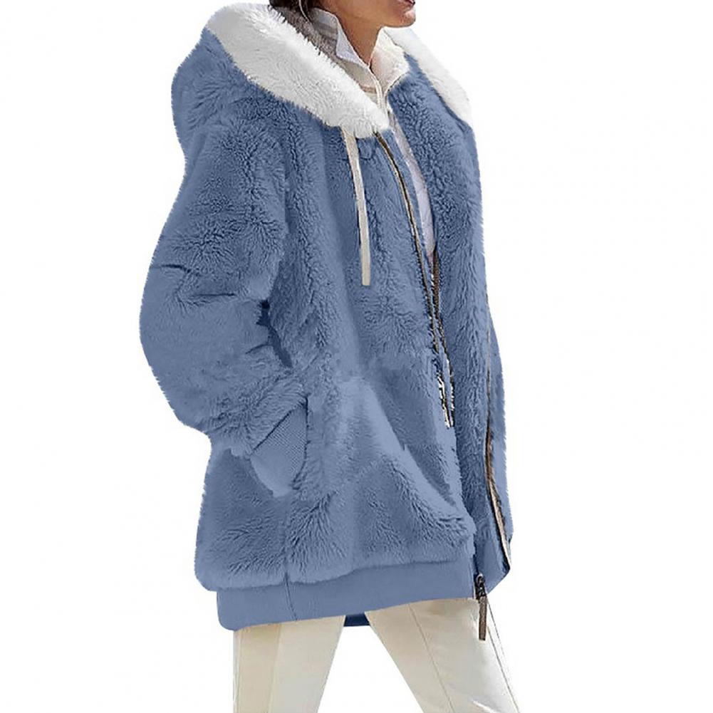 Women Winter Coat Solid Color Long Sleeves Zipper